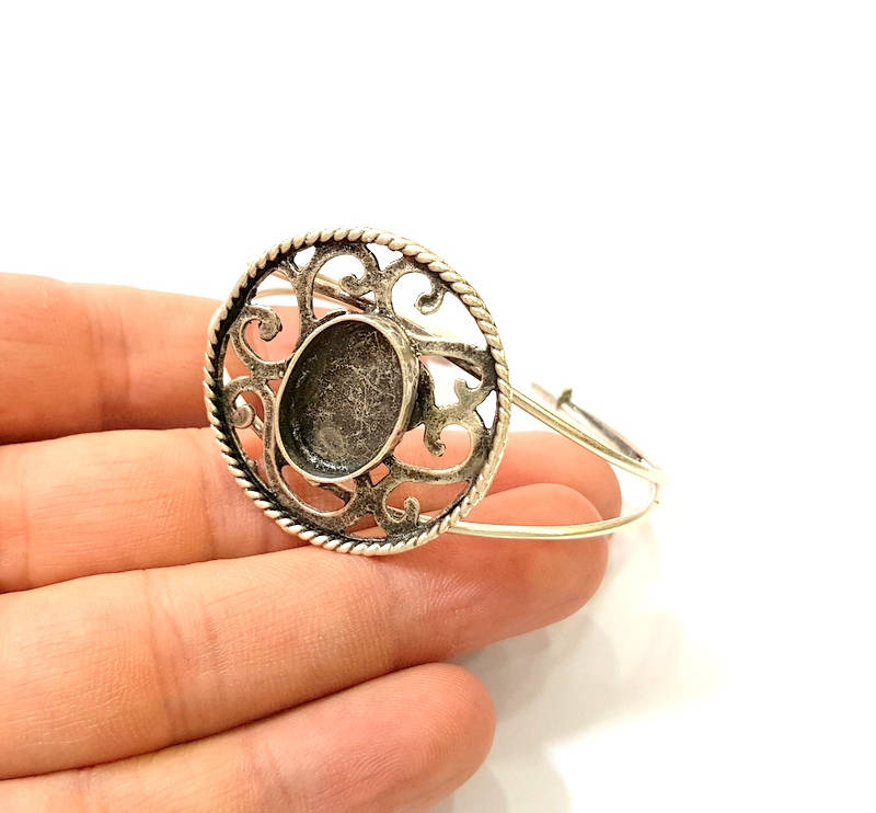Silver Bracelet Blanks Bangle Blanks Cuff Blanks Adjustable Bracelet Blank Antique Silver Plated Brass ( 18x13mm Blanks ) G7727