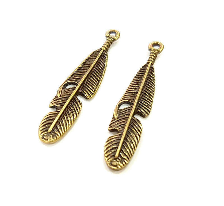 10 Antique Bronze Feather Charm (42x8mm) G7165