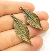 10 Leaf Charm Antique Bronze Charm Antique Bronze Plated Metal  (45x15mm) G7174