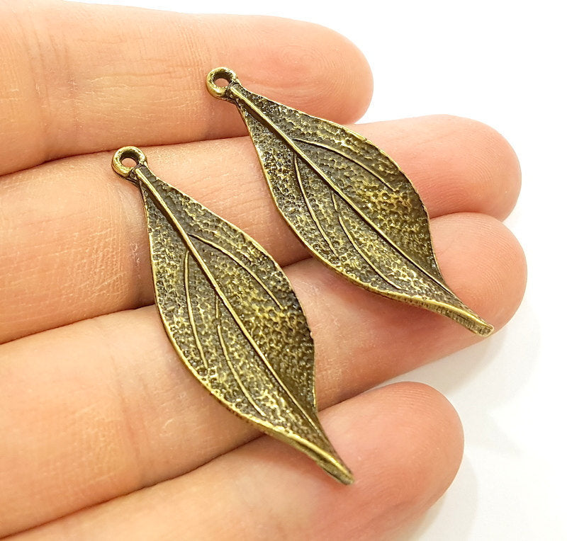 10 Leaf Charm Antique Bronze Charm Antique Bronze Plated Metal  (45x15mm) G7174