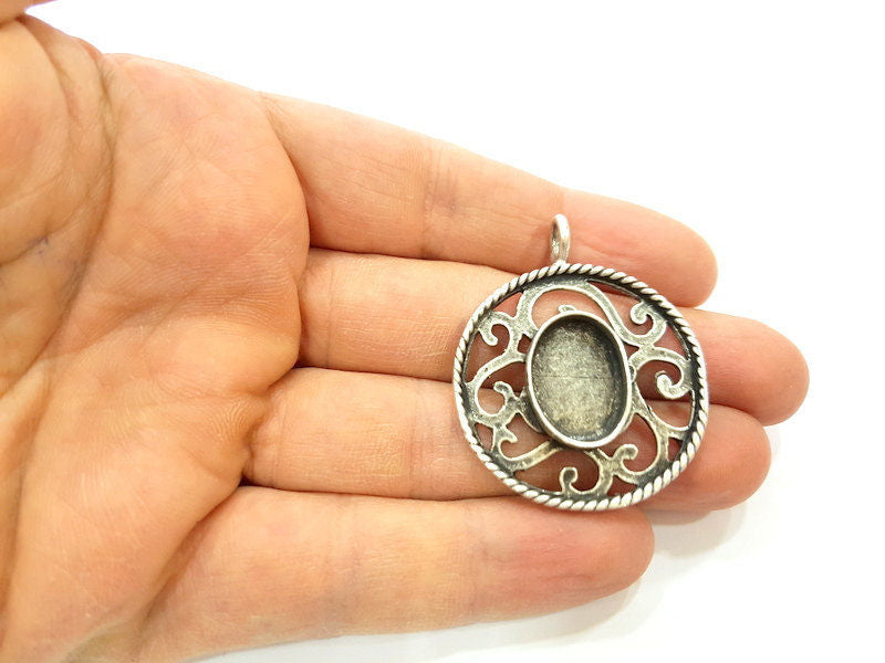 Silver Pendant Blank Bezel Base Setting Necklace Blank Mountings Antique Silver Plated Brass (18x13mm blank) G7183
