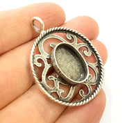 Silver Pendant Blank Bezel Base Setting Necklace Blank Mountings Antique Silver Plated Brass (18x13mm blank) G7183