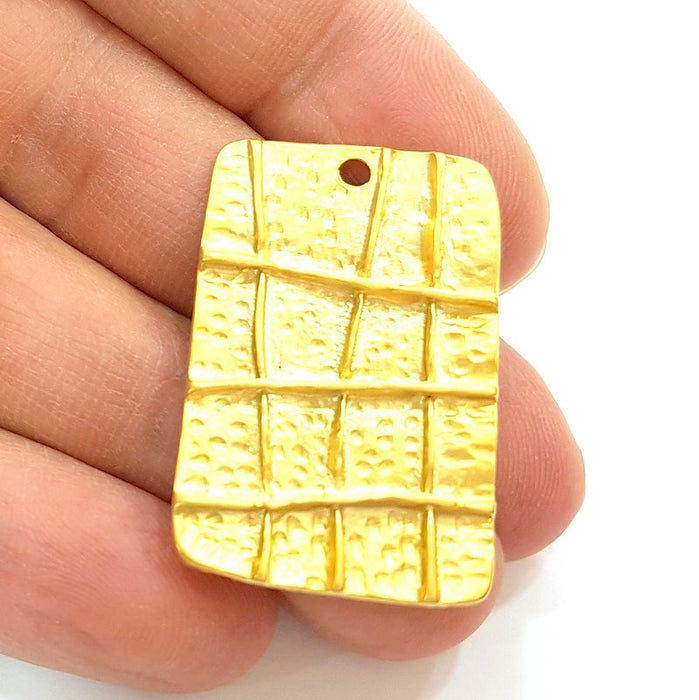 Striped Rectangle Charms Gold Plated Pendant (36x23mm)  G7220