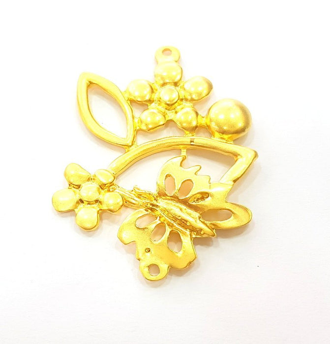 Flower and Butterfly Charms  Gold Plated Connector Pendant (55x43mm)  G7222