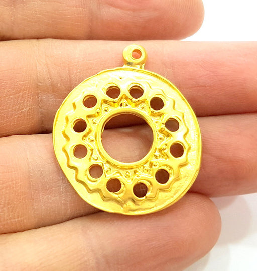 2 Gold Round Charms Gold Plated Charms (28mm)  G7233