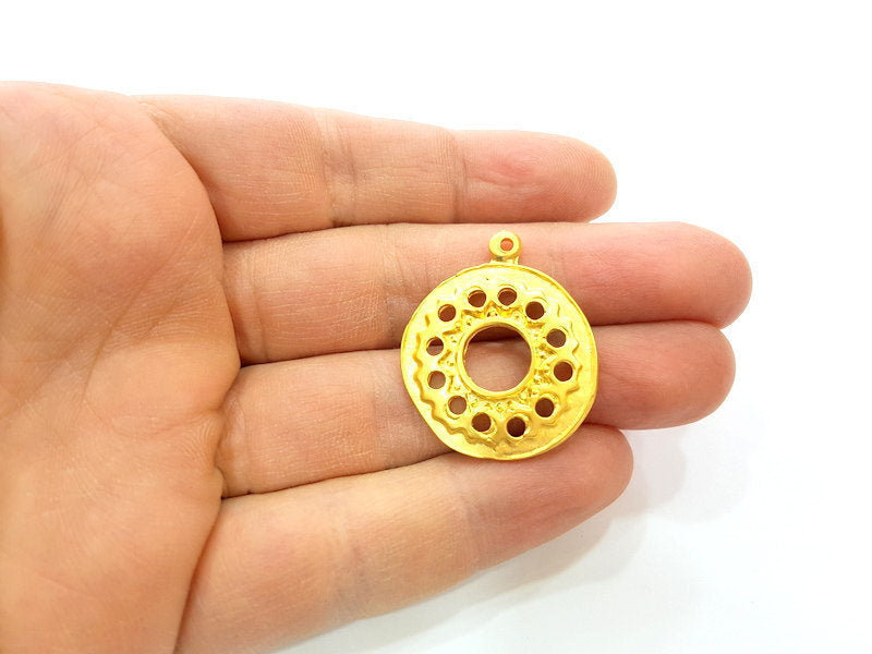 2 Gold Round Charms Gold Plated Charms (28mm)  G7233