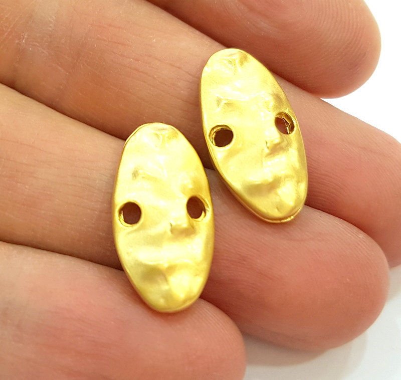 4 Gold Oval Connector Charm Gold Plated Charms (21x11mm)  G7248