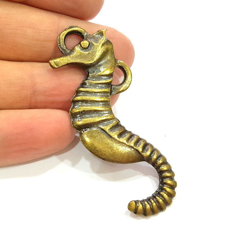 2 Antique Bronze Pendant Antique Bronze Sea horse Pendant (62x24mm) G7261