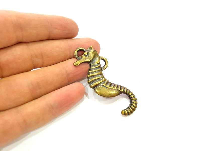 2 Antique Bronze Pendant Antique Bronze Sea horse Pendant (62x24mm) G7261