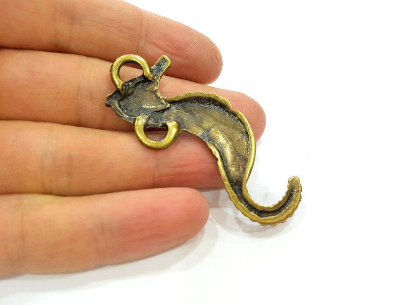 2 Antique Bronze Pendant Antique Bronze Sea horse Pendant (62x24mm) G7261