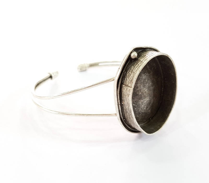 Bracelet Blanks Bangle Blanks Cuff Blanks Adjustable Bracelet Blank Antique Silver Plated Brass ( 29x21mm Blanks ) G7771
