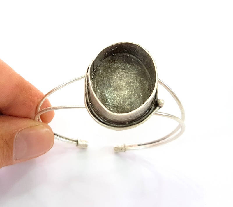 Bracelet Blanks Bangle Blanks Cuff Blanks Adjustable Bracelet Blank Antique Silver Plated Brass ( 29x21mm Blanks ) G7771