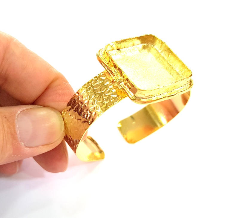 Gold Bangle Blanks Bracelet Blanks Hammered Cuff Blanks Adjustable Bracelet Blank Gold Plated Brass (25x25mm Blanks ) G7779