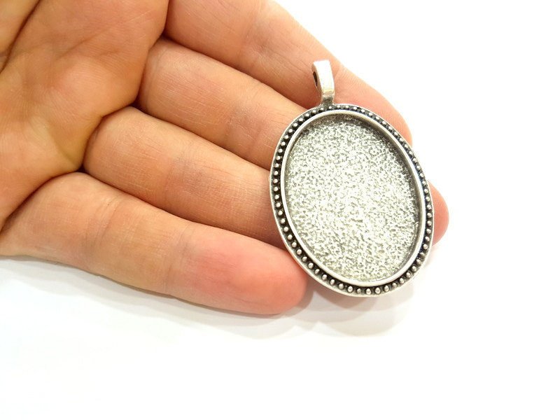 Silver Pendant Blank Bezel Base Setting Necklace Blank Mountings Antique Silver Plated  (38x28mm) G7264