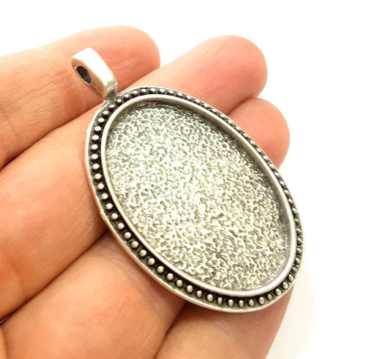 Silver Pendant Blank Bezel Base Setting Necklace Blank Mountings Antique Silver Plated  (38x28mm) G7264