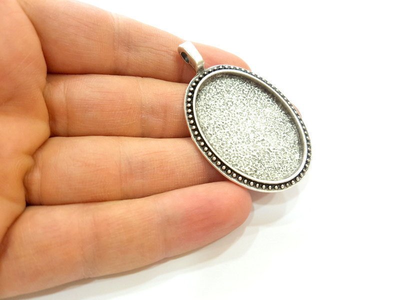 Silver Pendant Blank Bezel Base Setting Necklace Blank Mountings Antique Silver Plated  (38x28mm) G7264