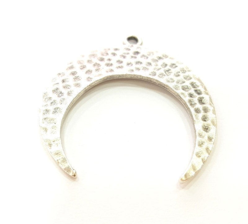 2 Crescent Charm Silver Moon Charm  Antique Silver Pendants  (40x38mm)  G12649