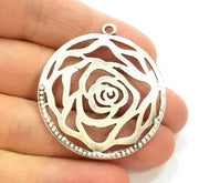 2 Silver Pendant Flower Charms Pendant Antique Silver Pendants  (42mm)  G7266