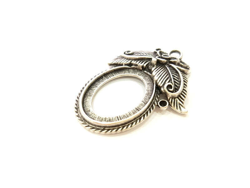 Silver Pendant Blank Bezel Base Setting Necklace Blank Mountings Antique Silver Plated  (28x22mm) G7271