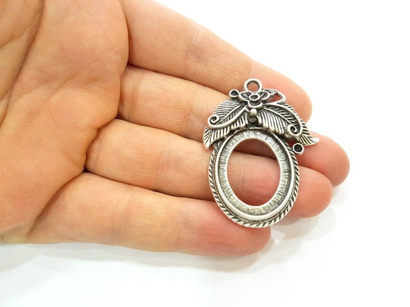 Silver Pendant Blank Bezel Base Setting Necklace Blank Mountings Antique Silver Plated  (28x22mm) G7271