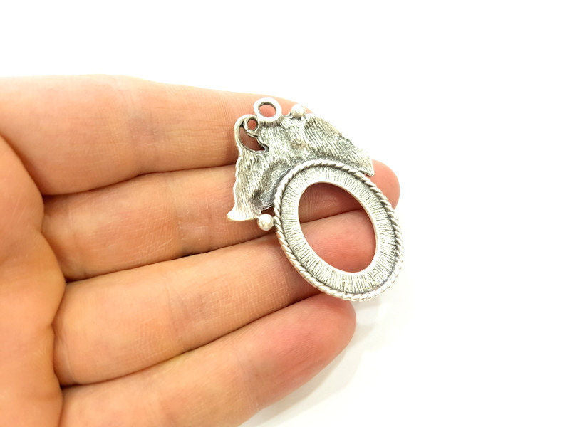 Silver Pendant Blank Bezel Base Setting Necklace Blank Mountings Antique Silver Plated  (28x22mm) G7271