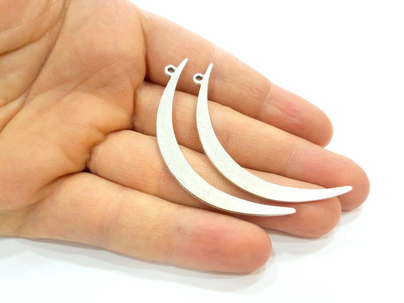 4 Crescent Charms Silver Pendant Moon Pendant Antique Silver Plated Pendant (59x6mm) G8847