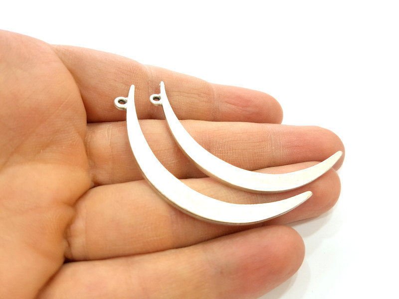 4 Crescent Charms Silver Pendant Moon Pendant Antique Silver Plated Pendant (59x6mm) G8847