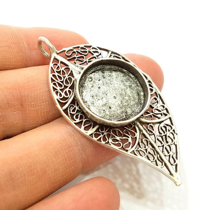 Silver Pendant Blank Bezel Base Setting Necklace Blank Mountings Antique Silver Plated Brass (20mm blank) G16516
