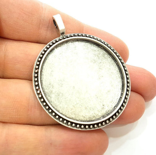 Silver Pendant Blank Bezel Base Setting Necklace Blank Mountings Antique Silver Plated (38mm blank) G7278