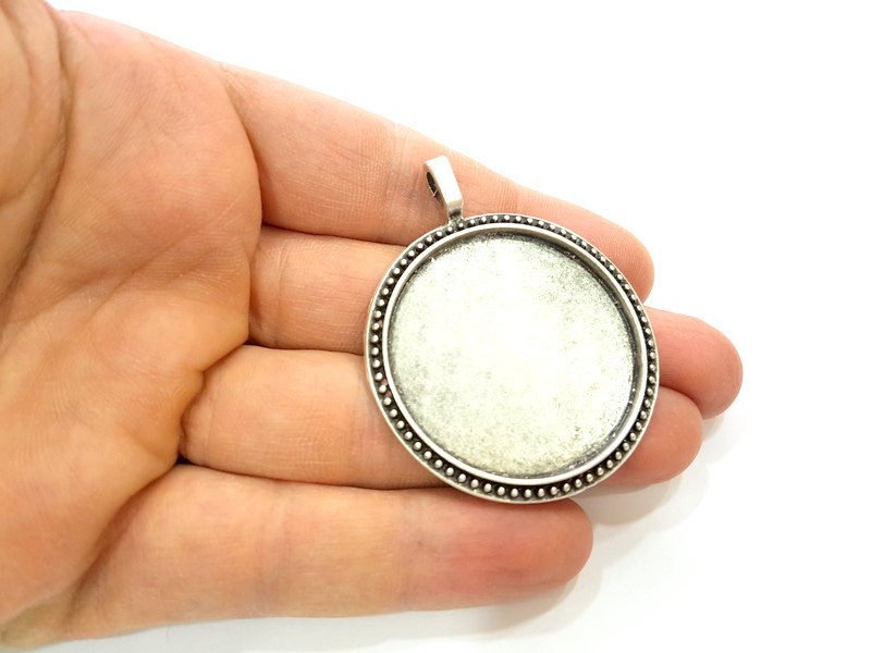 Silver Pendant Blank Bezel Base Setting Necklace Blank Mountings Antique Silver Plated (38mm blank) G7278