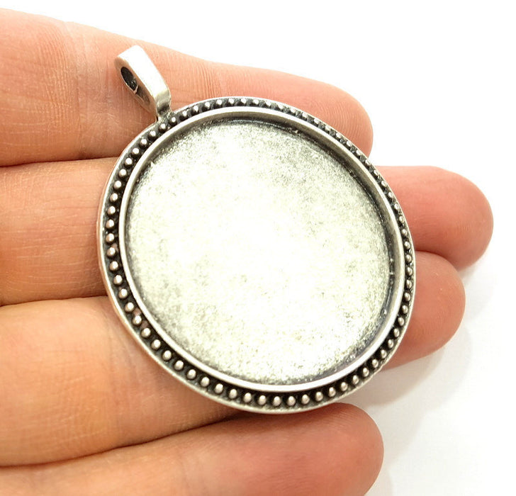 Silver Pendant Blank Bezel Base Setting Necklace Blank Mountings Antique Silver Plated (38mm blank) G7278