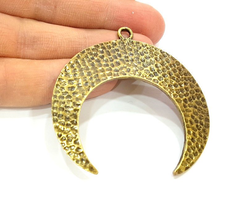 Crescent Pendant Moon Pendant Antique Bronze Hammered Pendant (60mm) G7280
