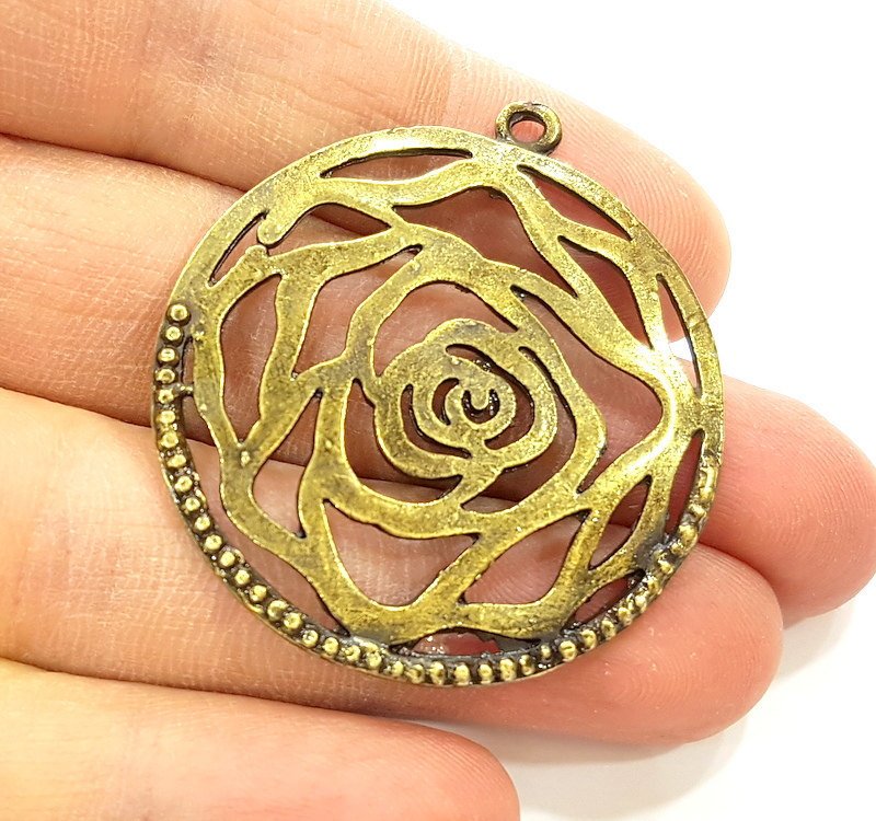 2 Antique Bronze Rose Pendant Antique Bronze Pendant (41mm) G7281