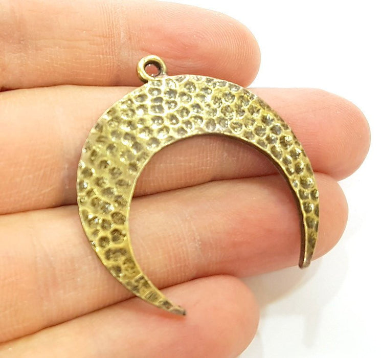 2 Crescent Charm Antique Bronze Hammered Pendant (40x38mm) G9233