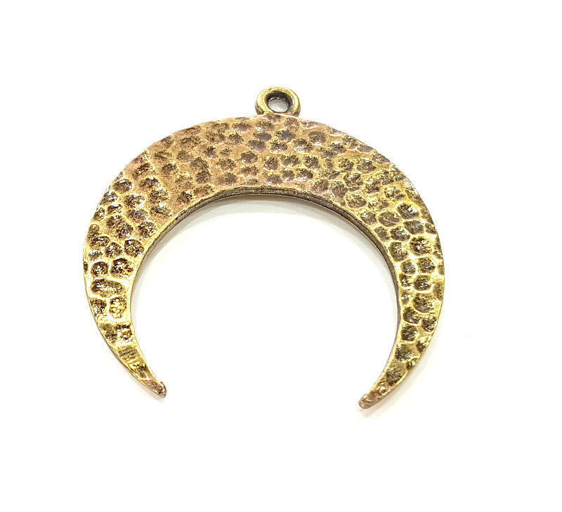 2 Crescent Charm Antique Bronze Hammered Pendant (40x38mm) G9233
