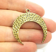 2 Crescent Charm Antique Bronze Hammered Pendant (40x38mm) G9233