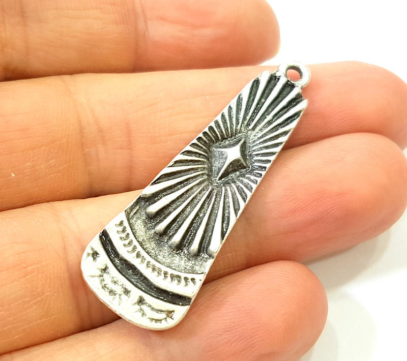 2 Silver Pendant Antique Silver Plated Pendants (48x14mm)  G7798