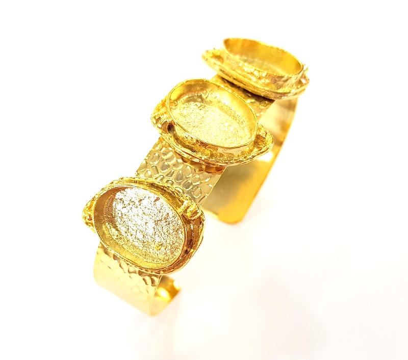 Gold Bangle Blanks Bracelet Blanks Hammered Cuff Blanks Adjustable Bracelet Blank Gold Plated Brass (18x13mm Blanks ) G7786