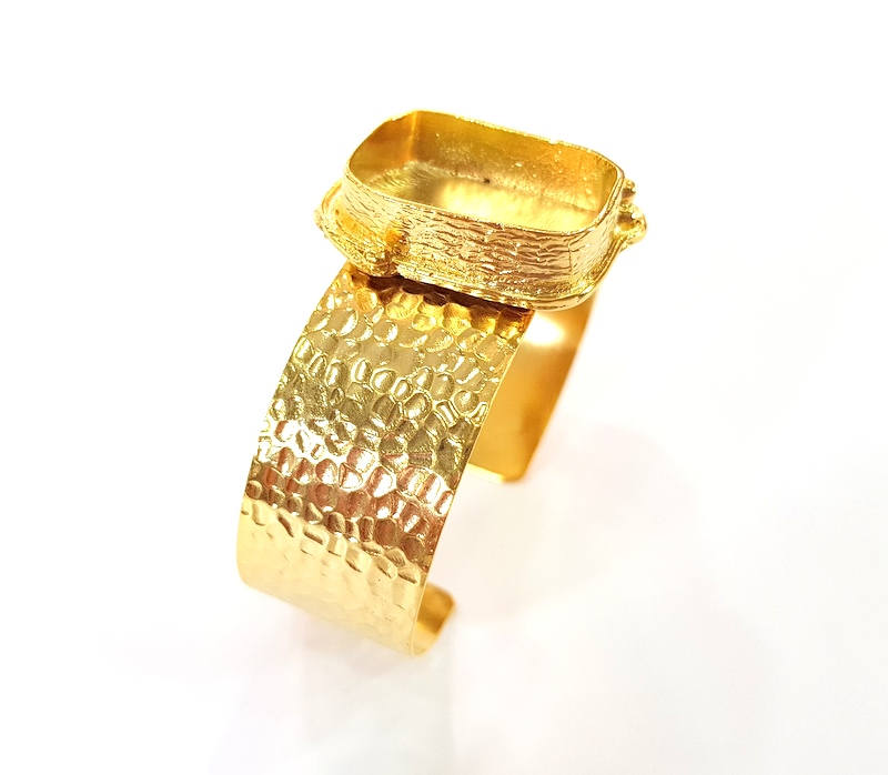 Gold Bangle Blanks Bracelet Blanks Hammered Cuff Blanks Adjustable Bracelet Blank Gold Plated Brass (25x18mm Blanks ) G7788