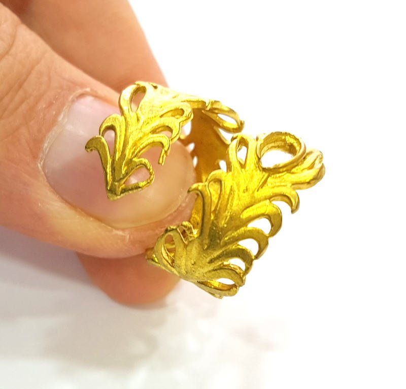 Raw Brass Ring Blank Bezel Settings Cabochon Base Mountings Adjustable (7x4mm blank ) G7303