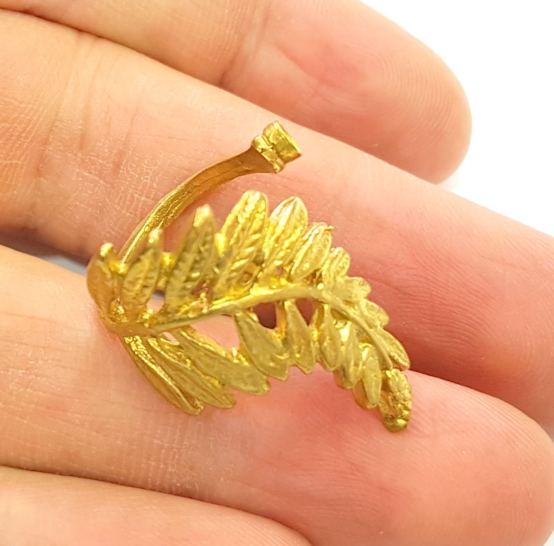 Raw Brass Leaf Ring Blank Bezel Settings Cabochon Base Mountings Adjustable (3mm blank ) G7312
