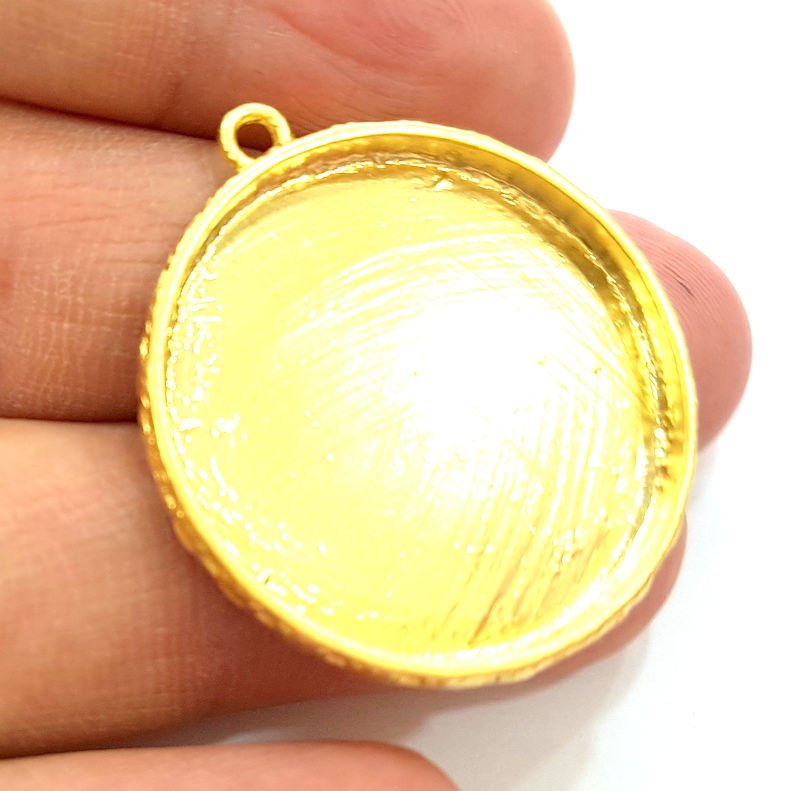 Gold Plated Pendant Blank Bezel Base Setting Necklace Blank Mountings (29mm blank)  G7316