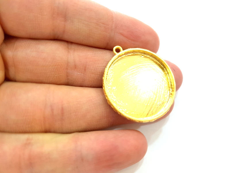 Gold Plated Pendant Blank Bezel Base Setting Necklace Blank Mountings (29mm blank)  G7316