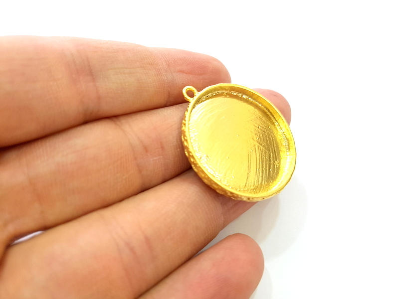 Gold Plated Pendant Blank Bezel Base Setting Necklace Blank Mountings (29mm blank)  G7316