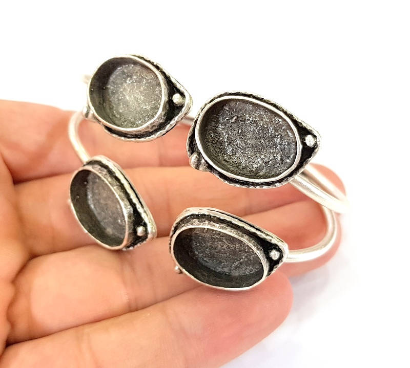 Bracelet Blanks Bangle Blanks Cuff Blanks Adjustable Bracelet Blank Antique Silver Plated Brass ( 18x13mm Blanks ) G7806