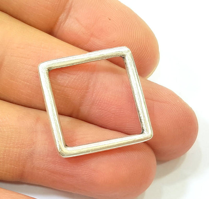 5 Silver Square Connector Pendant Antique Silver Plated Geometric Pendants (23mm) G7831