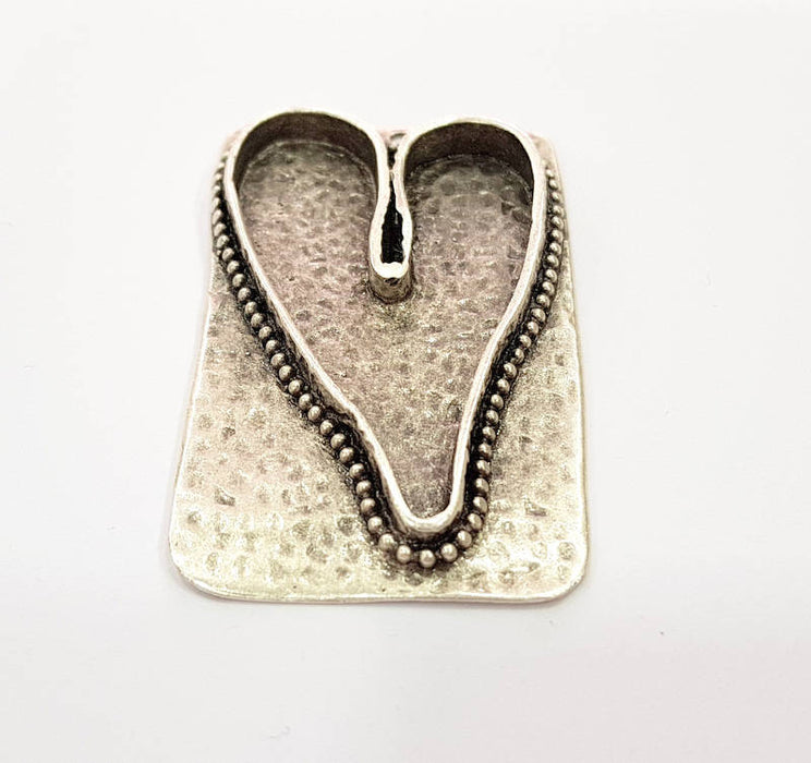 Silver Pendant Blank Bezel Base Setting Necklace Blank Resin Blank Heart Mountings Antique Silver Plated Brass  G7839