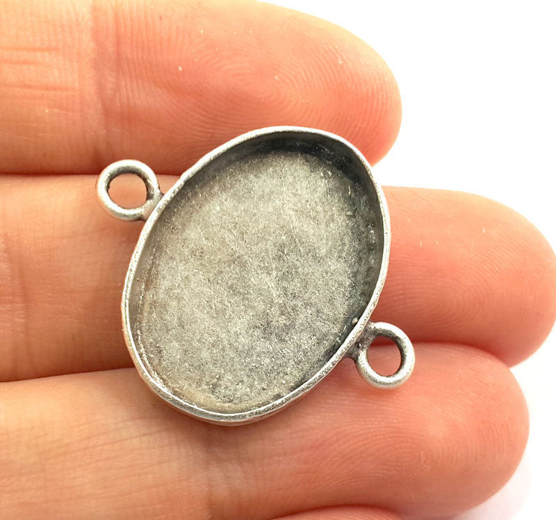 Silver Pendant Blank Bezel Base Setting Necklace Blank Mountings Antique Silver Plated Brass (24x17 mm blank) G7324