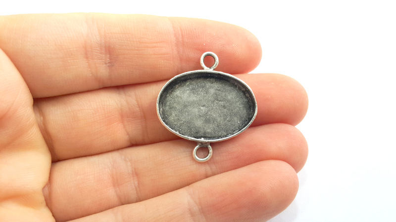 Silver Pendant Blank Bezel Base Setting Necklace Blank Mountings Antique Silver Plated Brass (24x17 mm blank) G7324