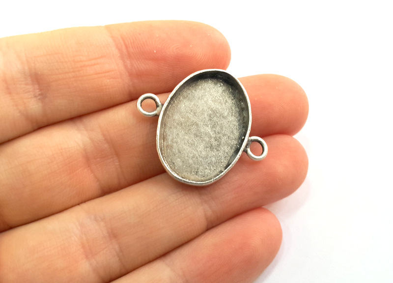 Silver Pendant Blank Bezel Base Setting Necklace Blank Mountings Antique Silver Plated Brass (24x17 mm blank) G7324